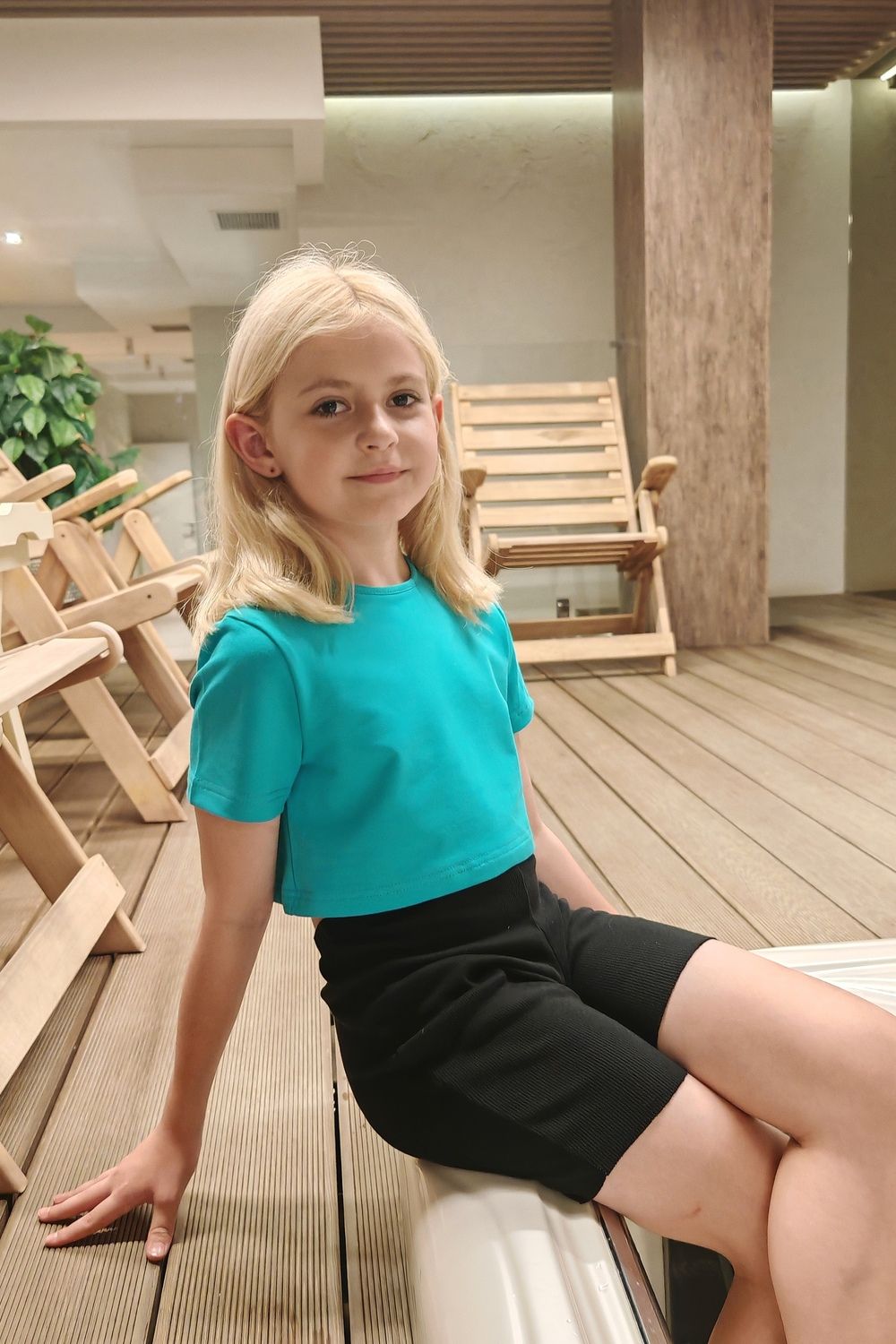 83908/1 футболка укороченная детская - бирюзовый