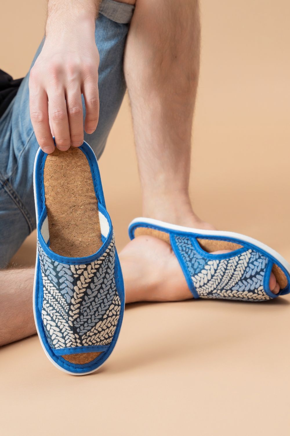 Тапки мужские с пробковой стелькой МТПО(пр) - сахель/бежевый