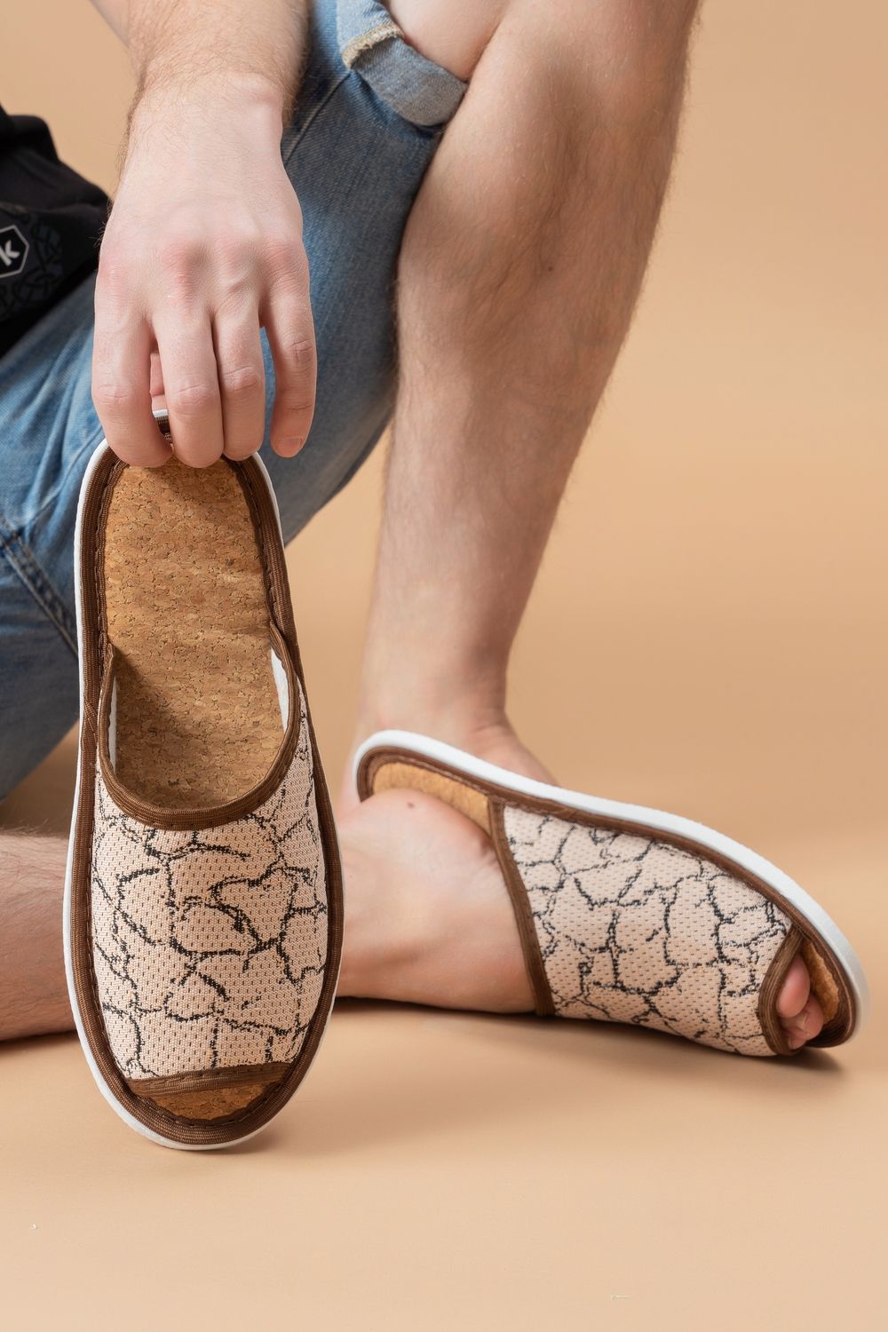 Тапки мужские с пробковой стелькой МШО(пр) - сахель/бежевый