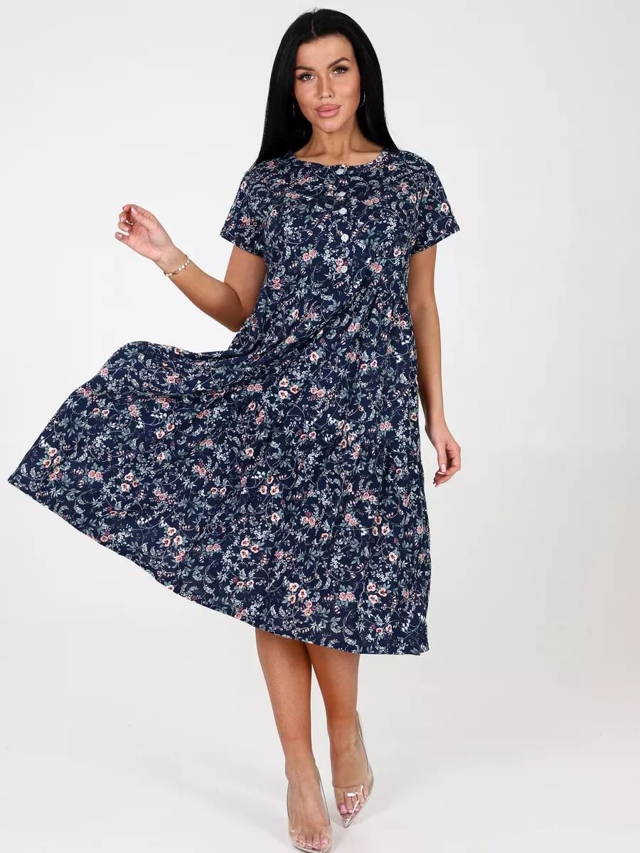 Платье Цветы 01 синий - синий