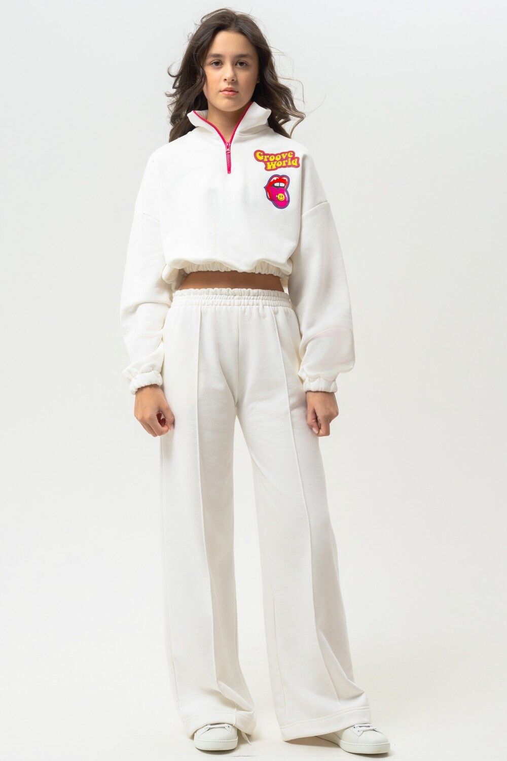 Костюм спортивный с зипкой 376MLK - молочный