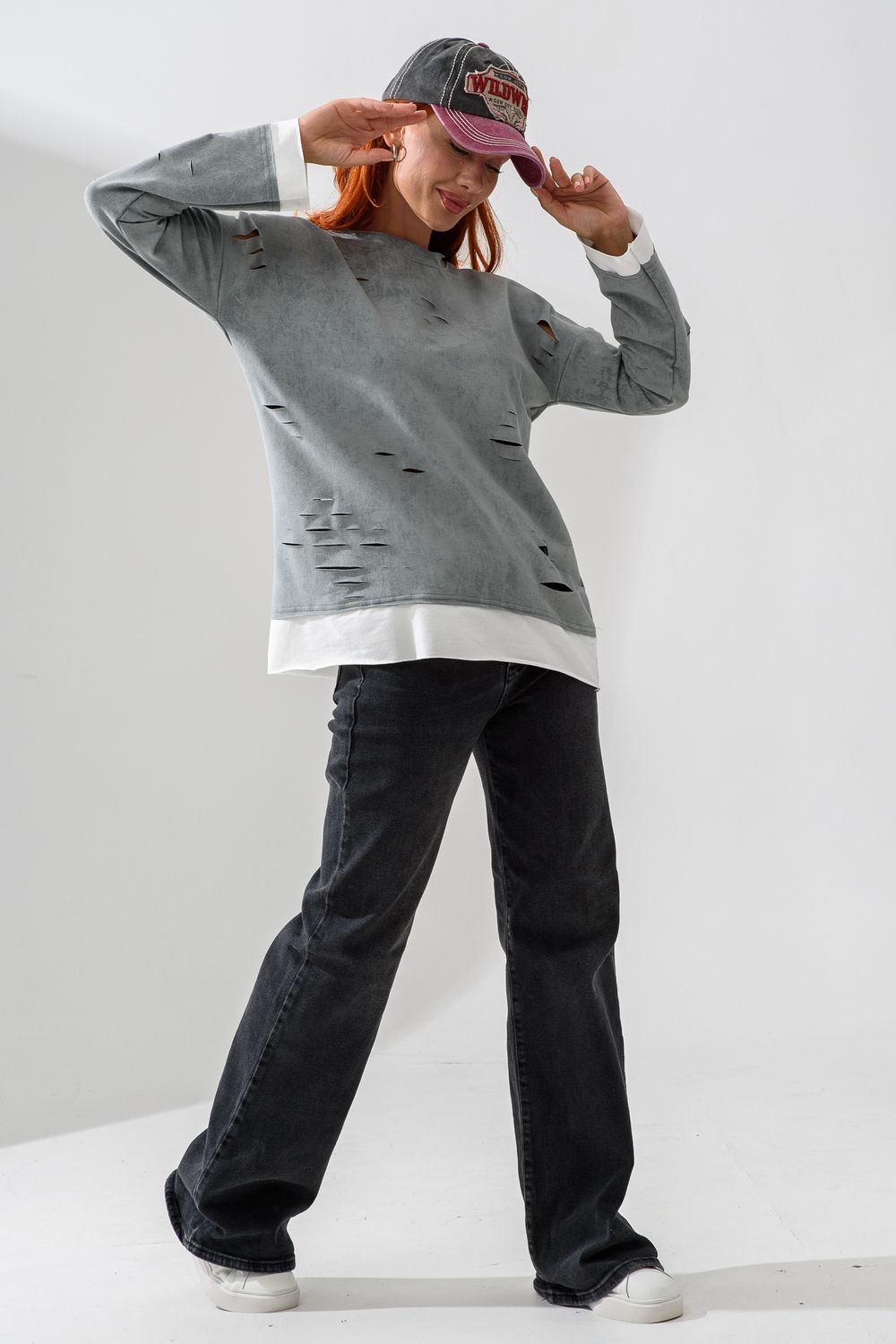 7489W лонгслив женский - винтаж серый