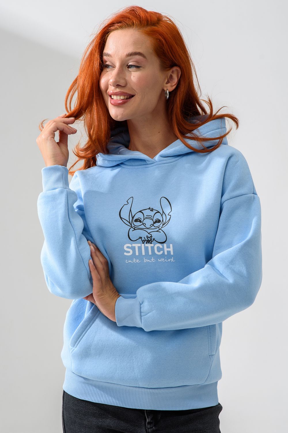 8565 толстовка женская оверсайз - голубой+стич