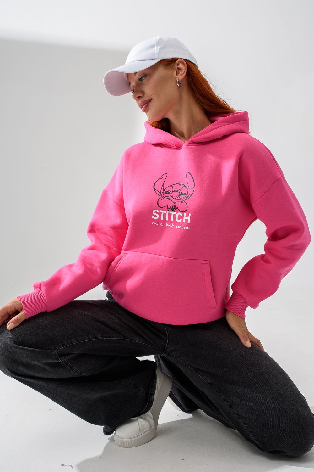 8565 толстовка женская оверсайз - розовый+стич