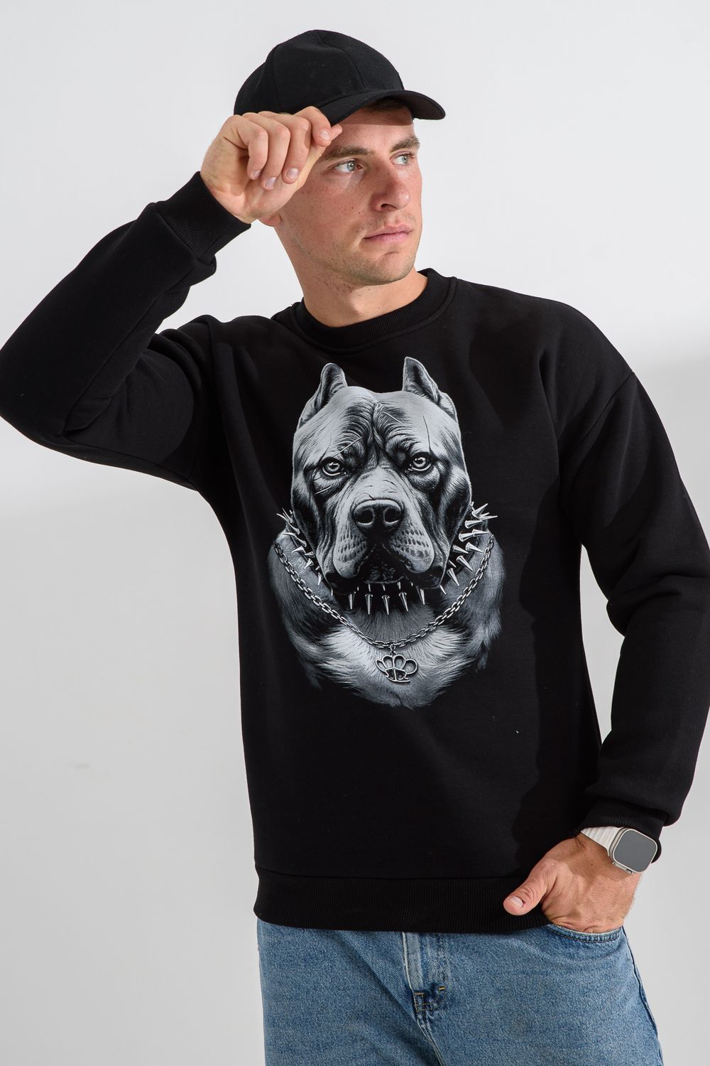 8559 свитшот мужской - черный+питбуль