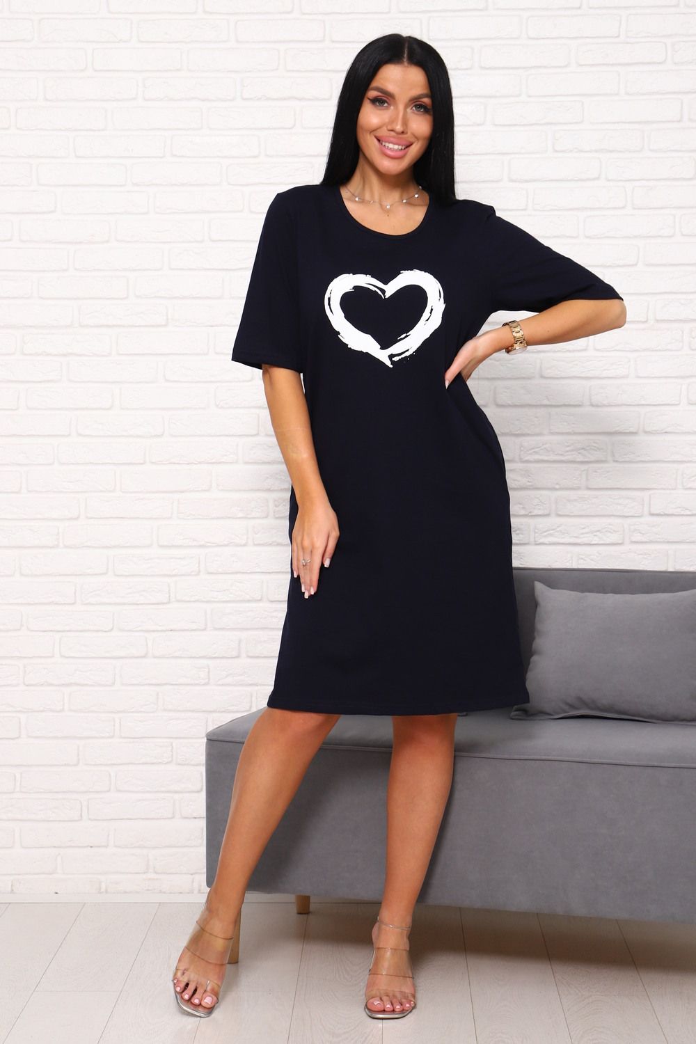 Туника с сердечком Арт. 1090 - темно-синий