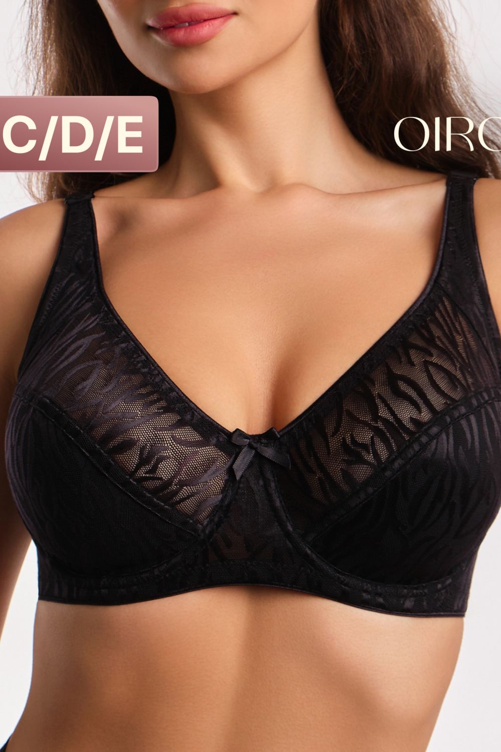 Бюстгальтер с мягкой чашей OIRO сетка с полосами MONICA 2802 - черный