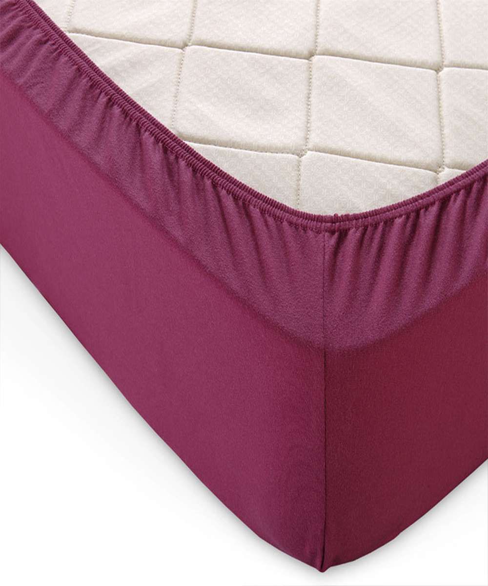 Трикотажная простынь на резинке - марсала