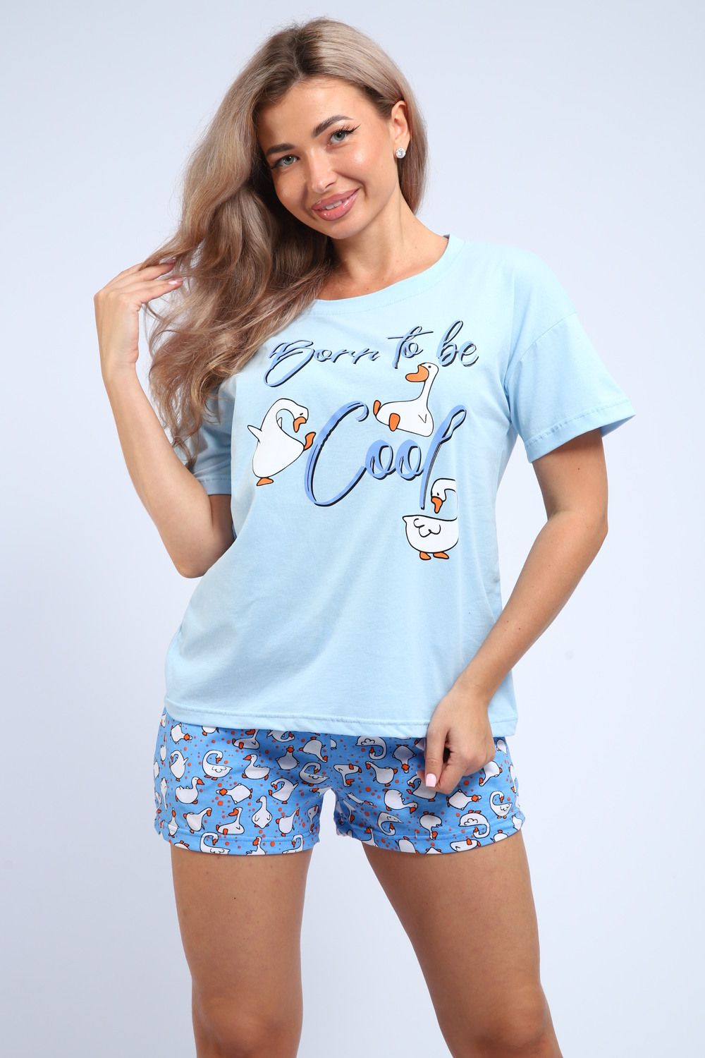 Пижама женская с шортами 20520 - голубой