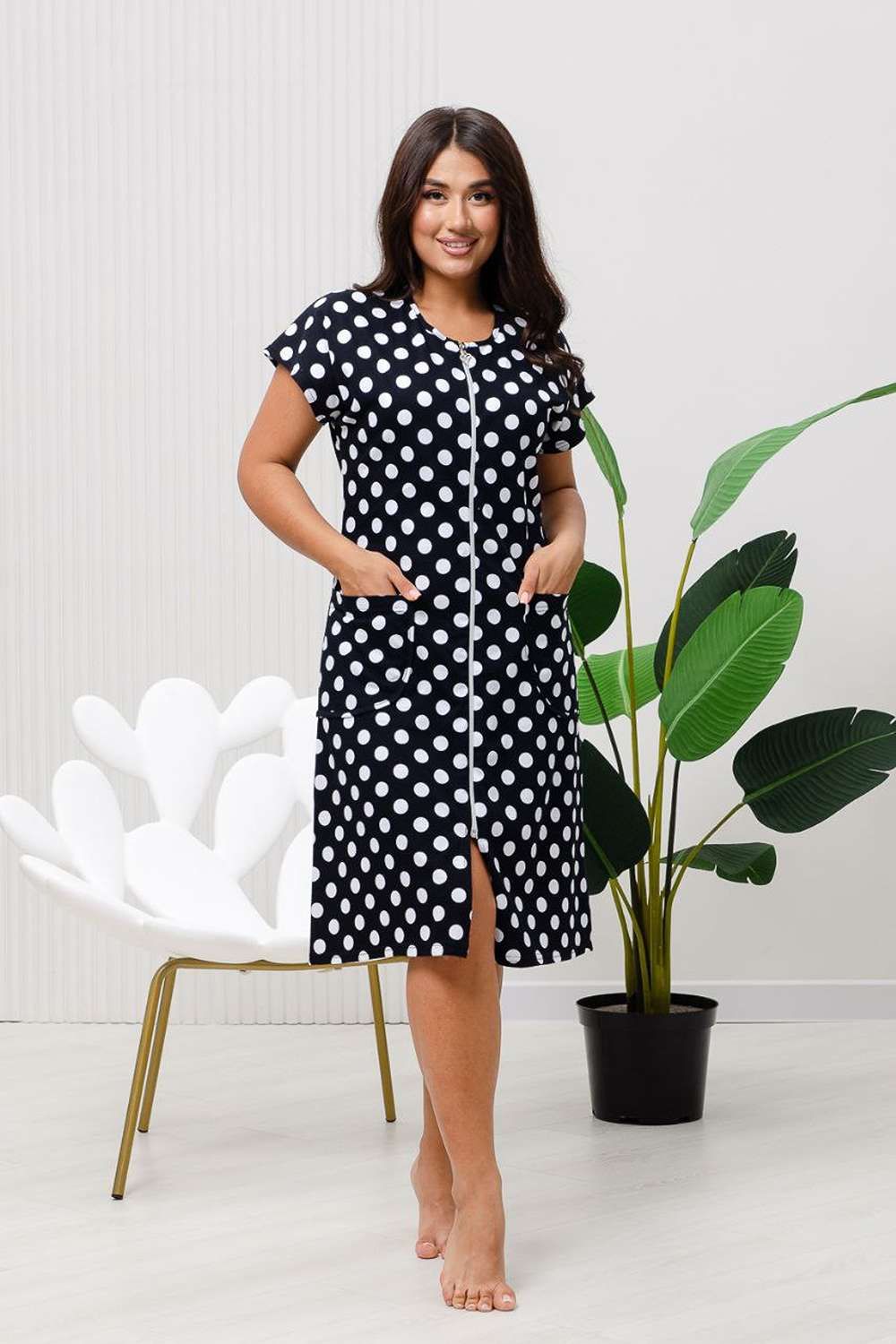 Халат 83610 - синий+горох