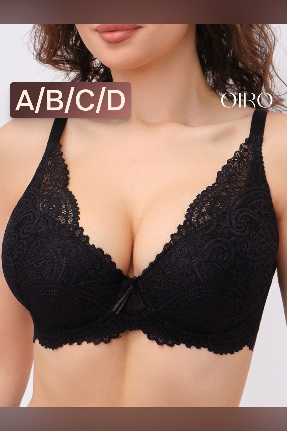 Бюстгальтер кружевной OIRO с пуш-ап ALICE 1032 - черный