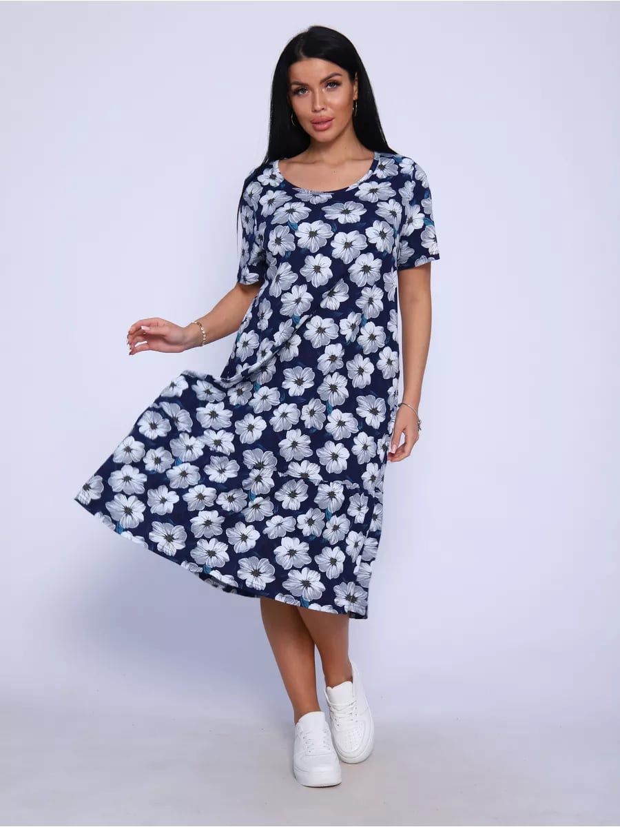 Платье женское П012 - темно-синий, белый
