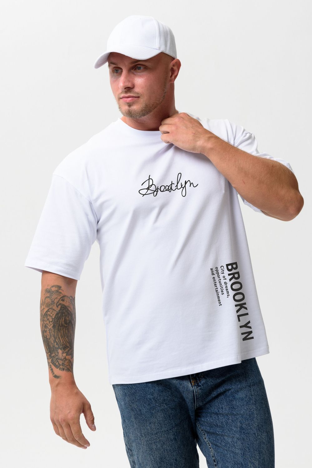 8570 футболка оверсайз мужская - белая+город