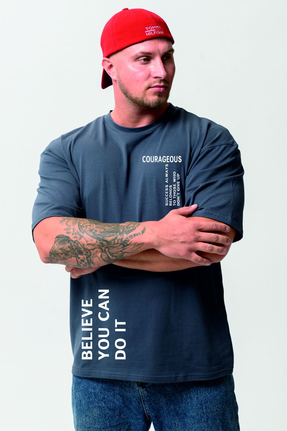 8570 футболка оверсайз мужская - графит+смелый