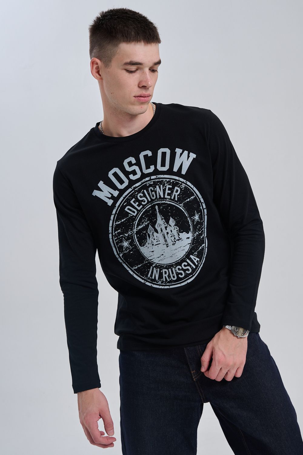 8573 футболка с дл.рукавом унисекс - черный+ Москва