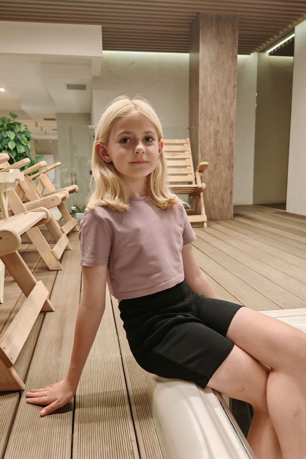 83908/1 футболка укороченная детская - пыльная роза