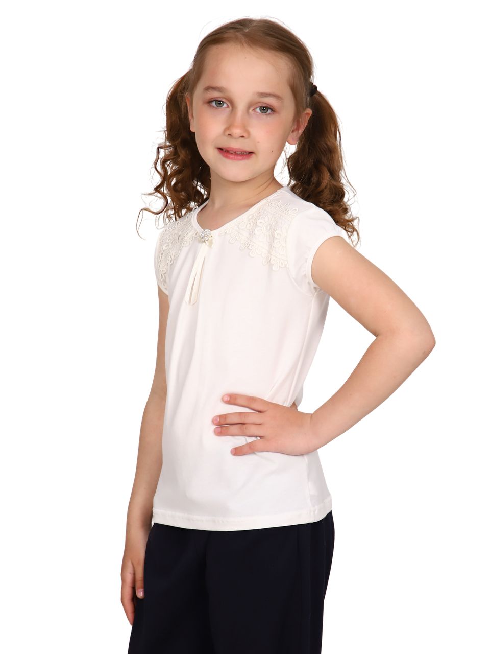 Виринея короткий рукав блузка детская - экрю