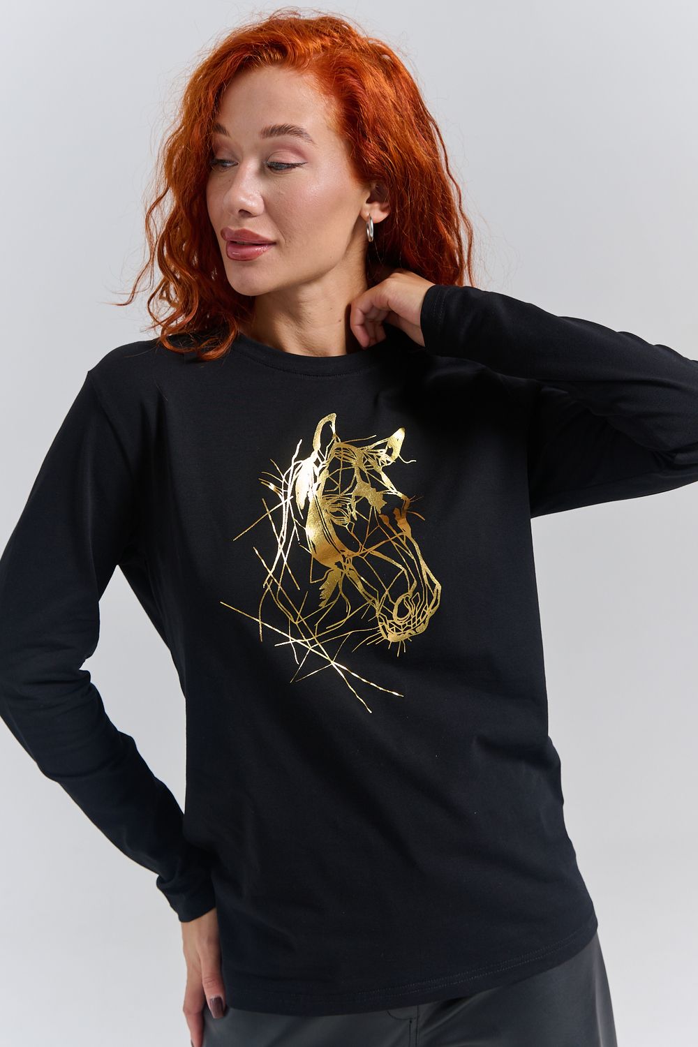 8574 футболка с дл.рукавом унисекс - черный +НГ