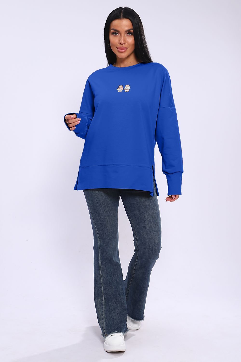 Худи женское с разрезами по бокам 003 - голубой