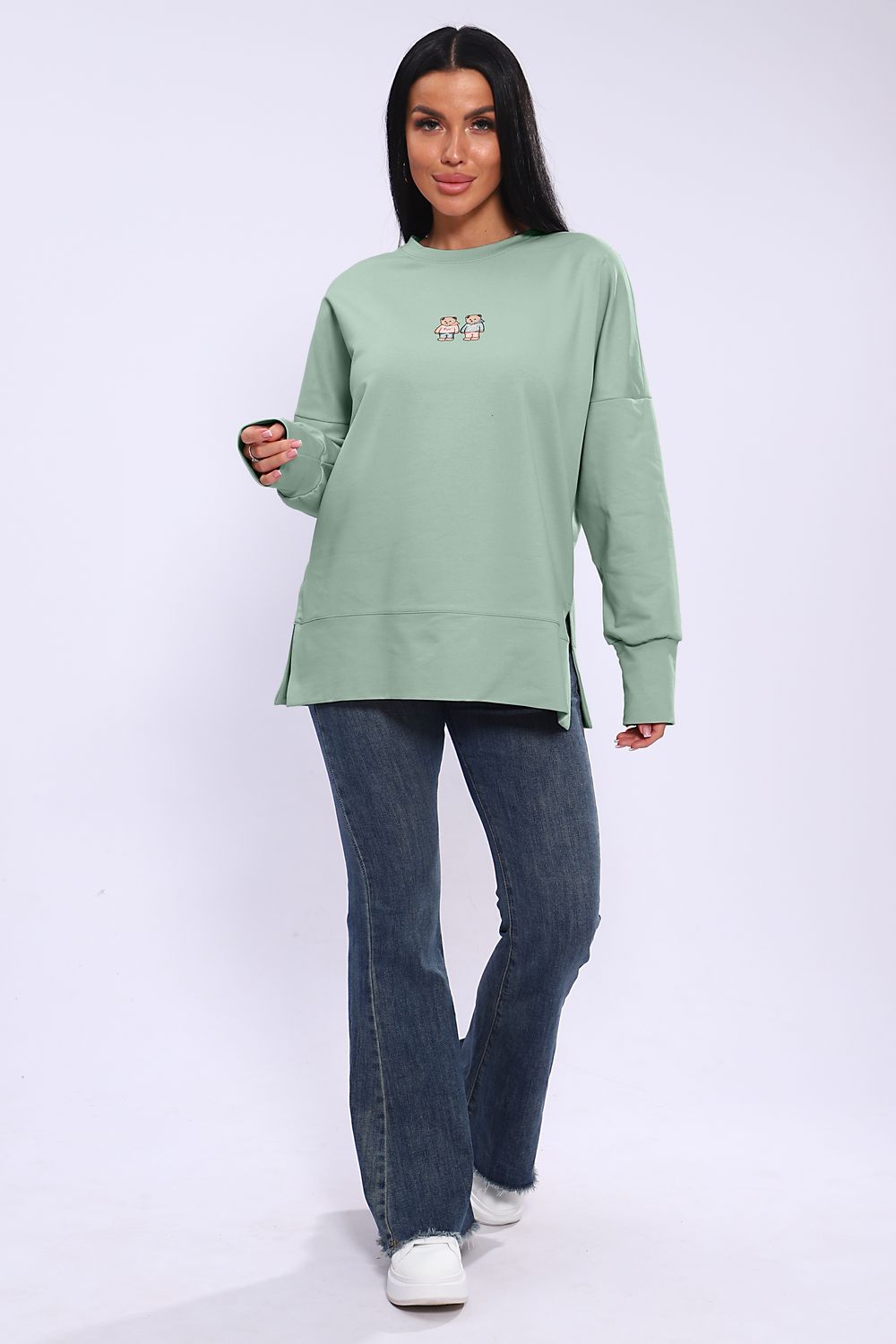 Худи женское с разрезами по бокам 003 - зеленый