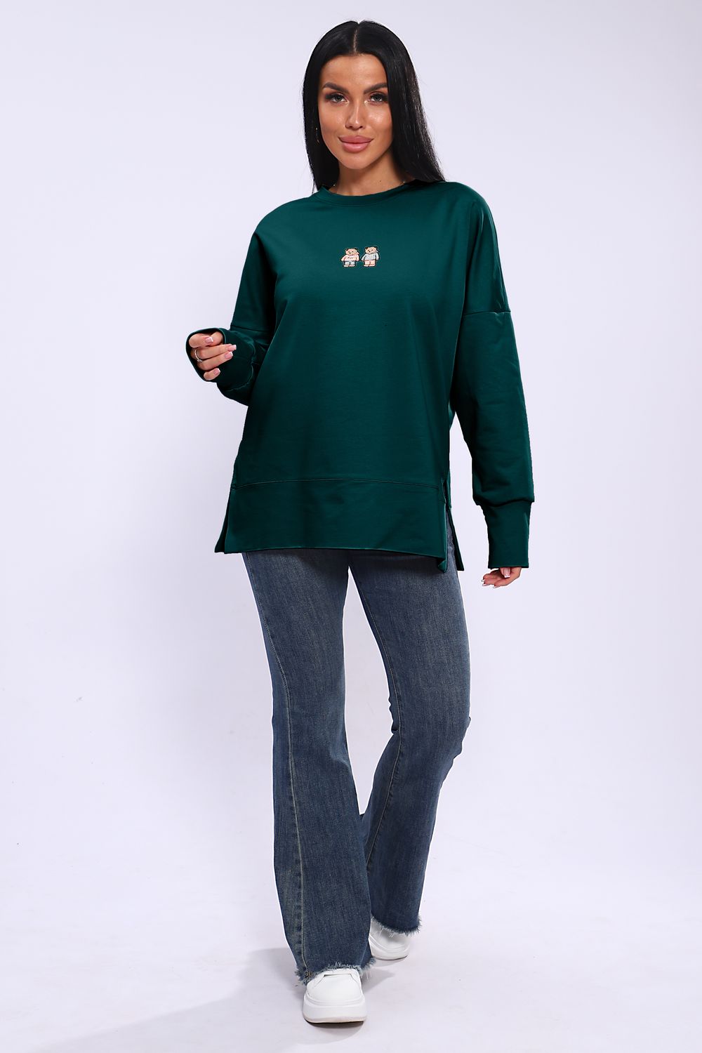 Худи женское с разрезами по бокам 003 - изумрудный