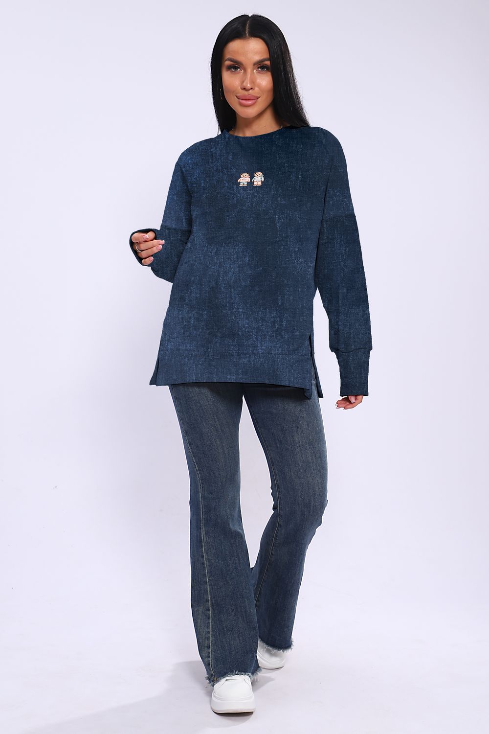 Худи женское с разрезами по бокам 003 - джинсовый