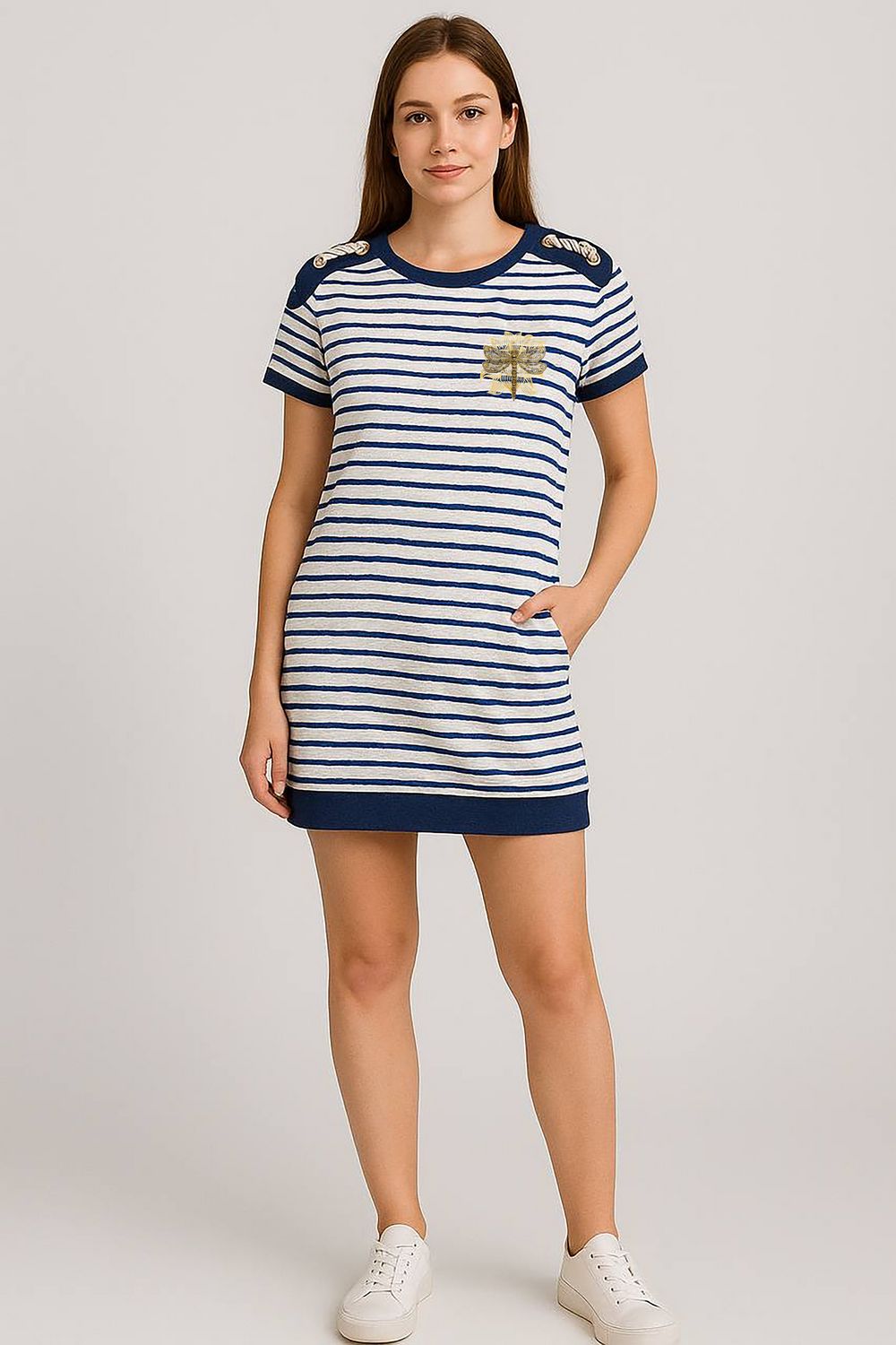 Туника женская с боковыми карманами 20 - бело-синий