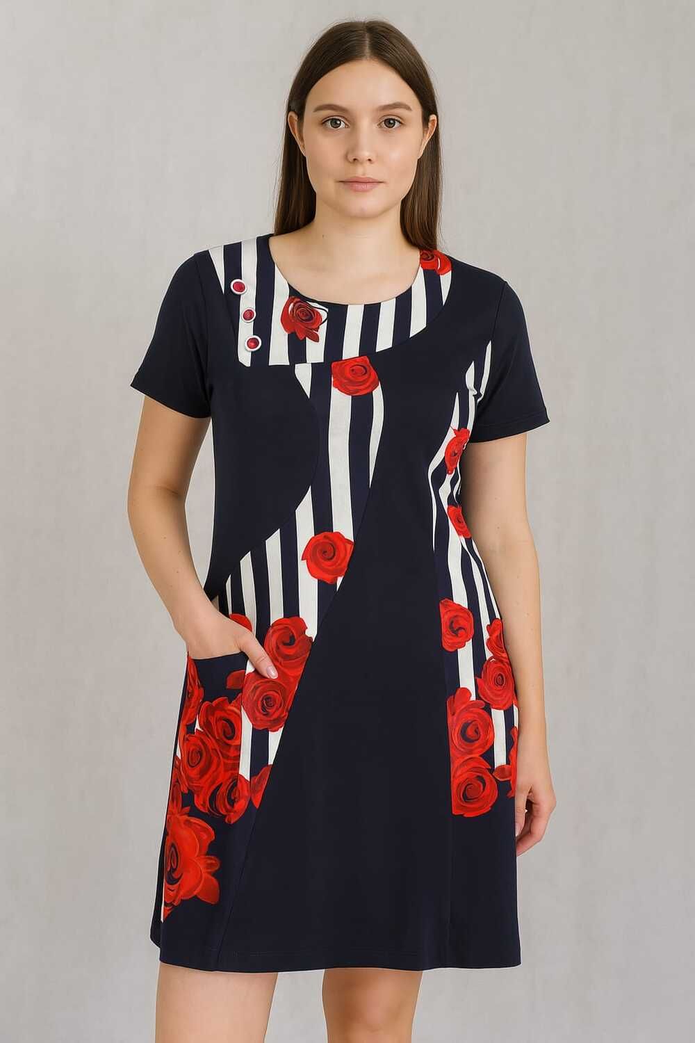 Туника женская с ярким узором 100 - темно-синий