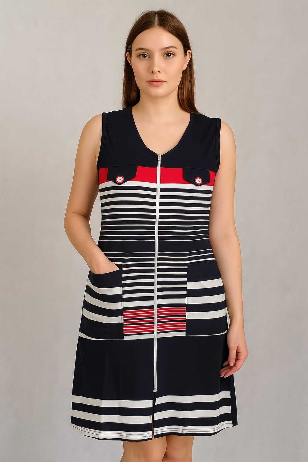 Халат женский без рукавов на молнии 303 - темно-синий