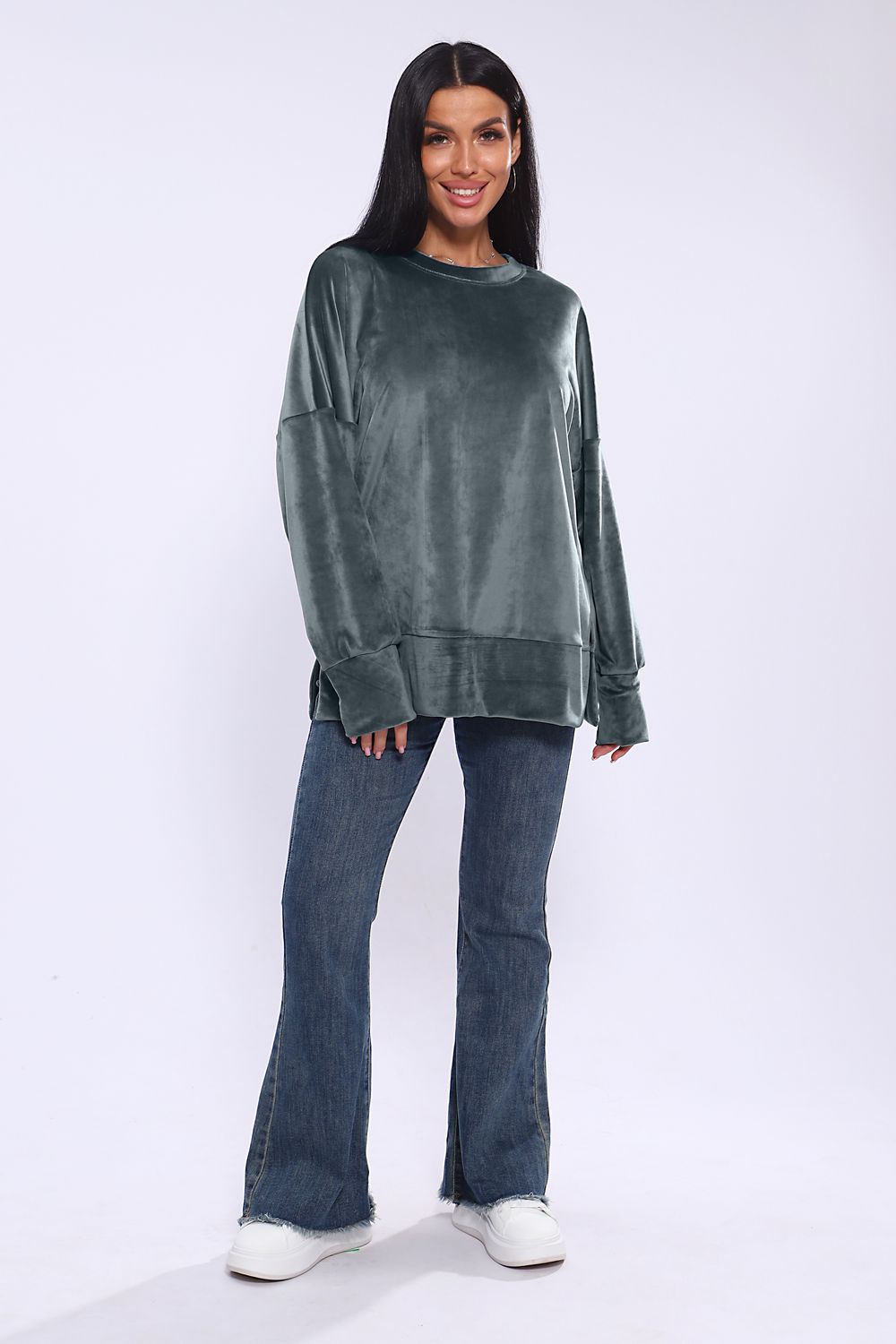 Худи женское с разрезами по бокам 003 - серый