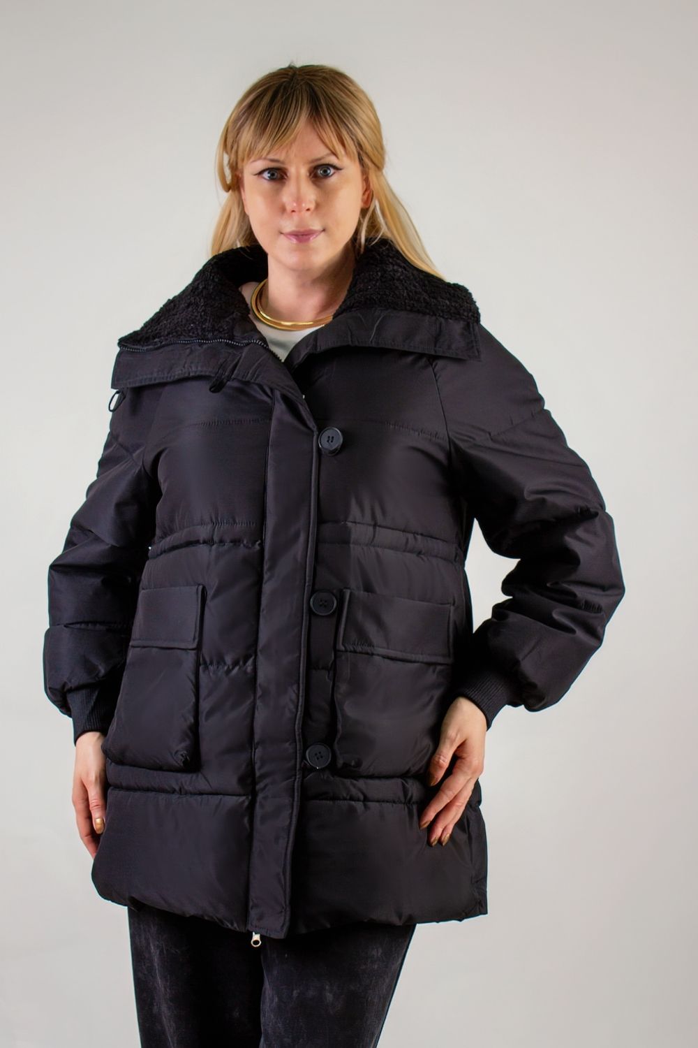 Демисезонная куртка с меховой отделкой, арт. 928 - черный