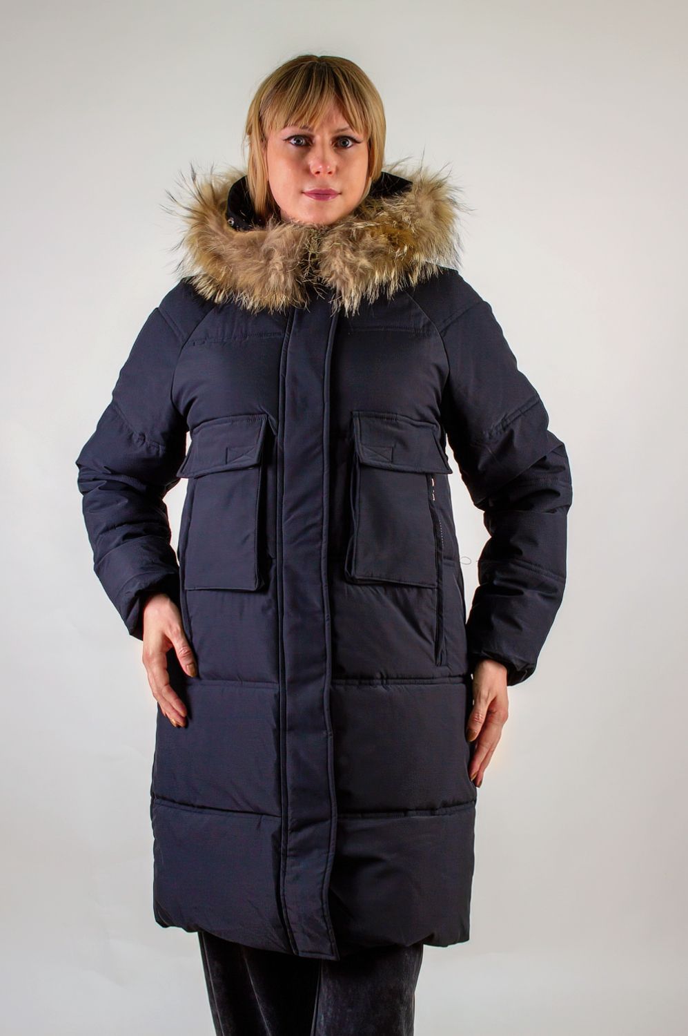 Зимняя парка с натуральным мехом, арт.1081 - черный