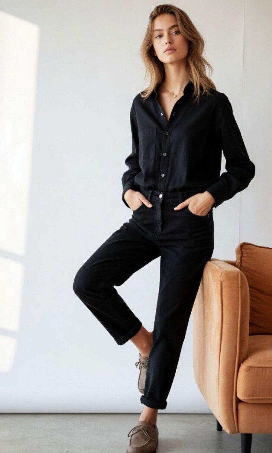 Рубашка женская удлиненная оверсайз РЖ-003 - черный