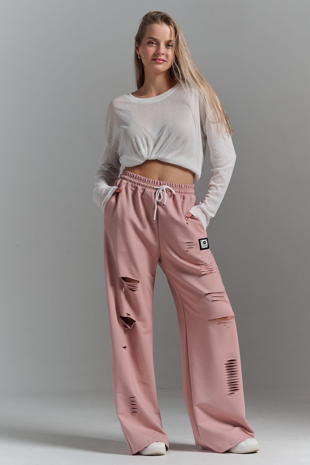 7484 брюки женские - пудровый