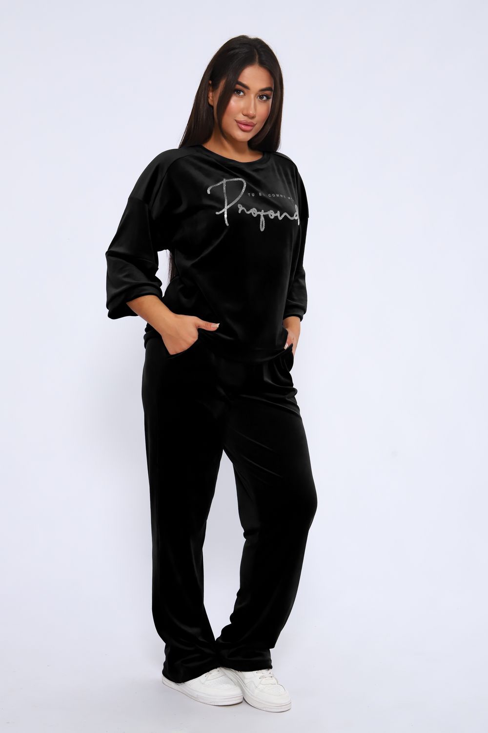 Женский костюм с брюками и кофтой 320 - черный