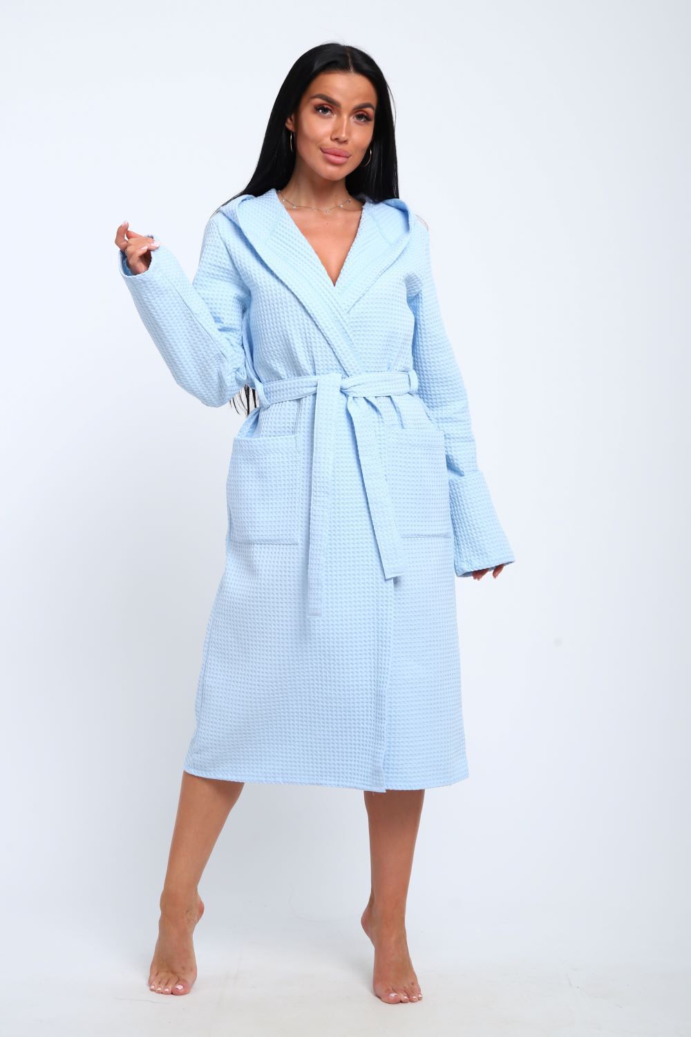 Халат с капюшоном ХВК - небесно-голубой