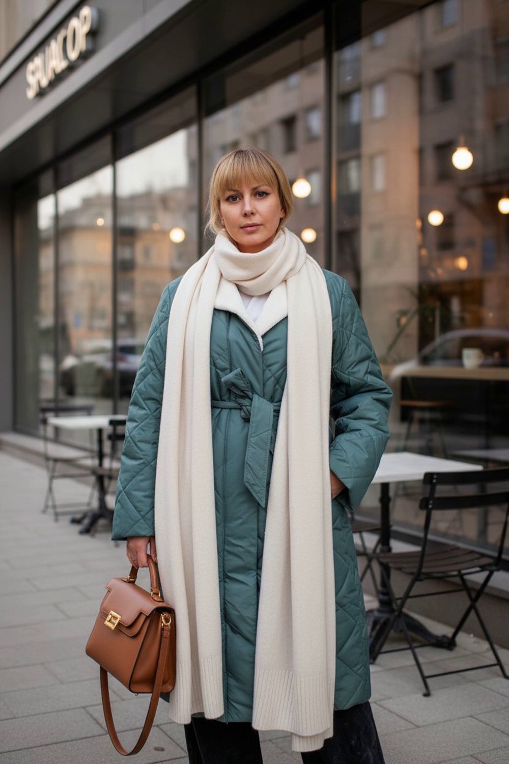 Зимняя куртка пальто с меховым воротником арт.2815 - бирюзовый