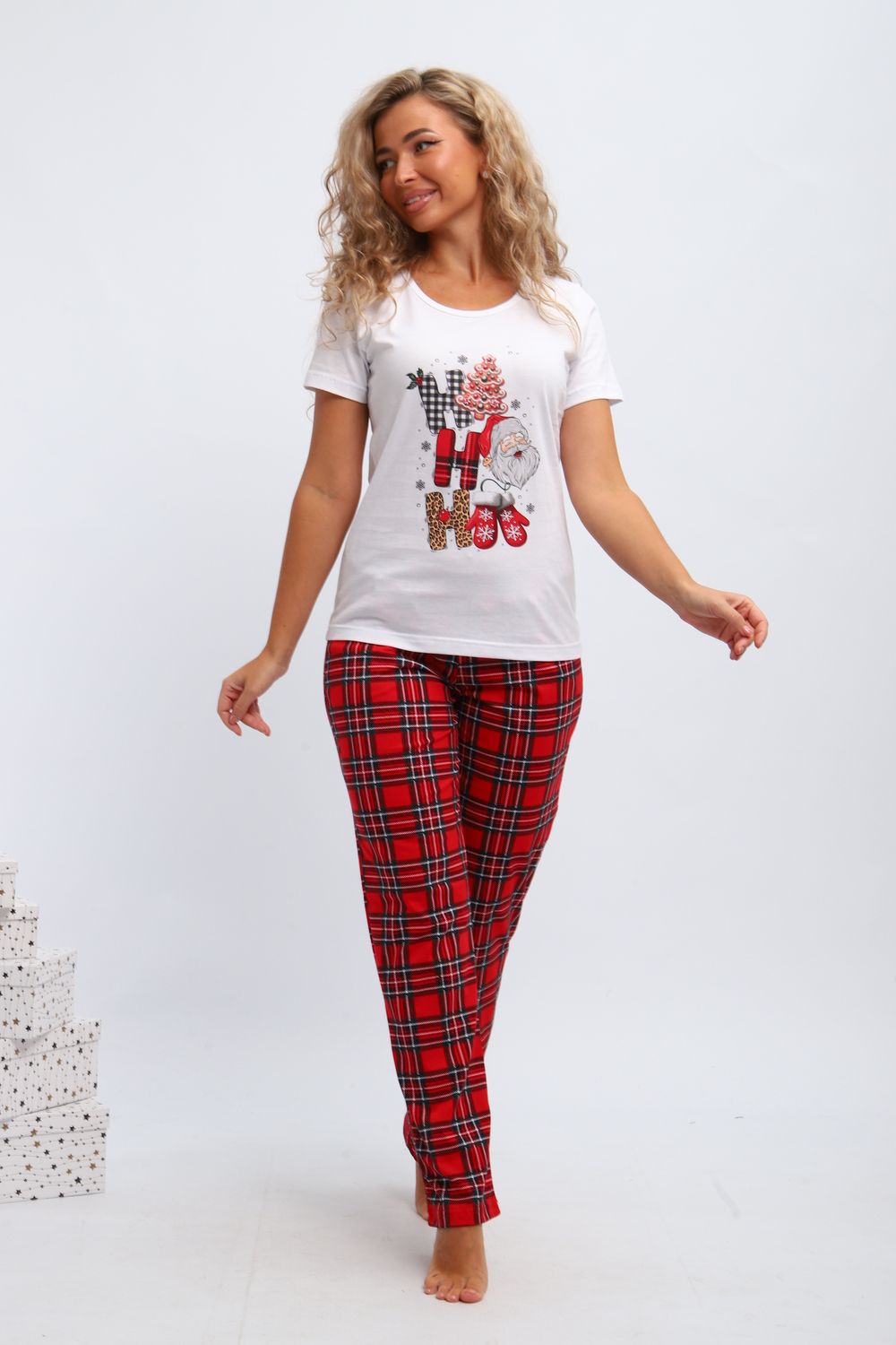 Пижама женская П154 новый год - красный,белый