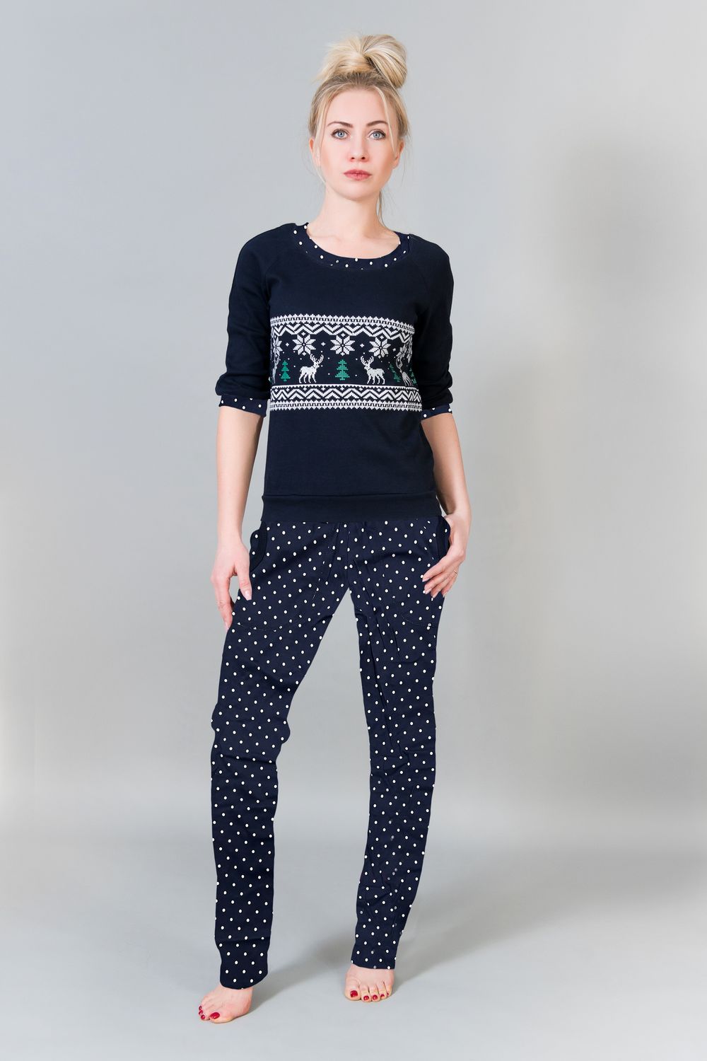 Женский домашний костюм с брюками 21 - синий