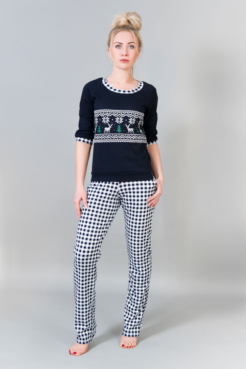 Женский домашний костюм с брюками 21 - бело-синий
