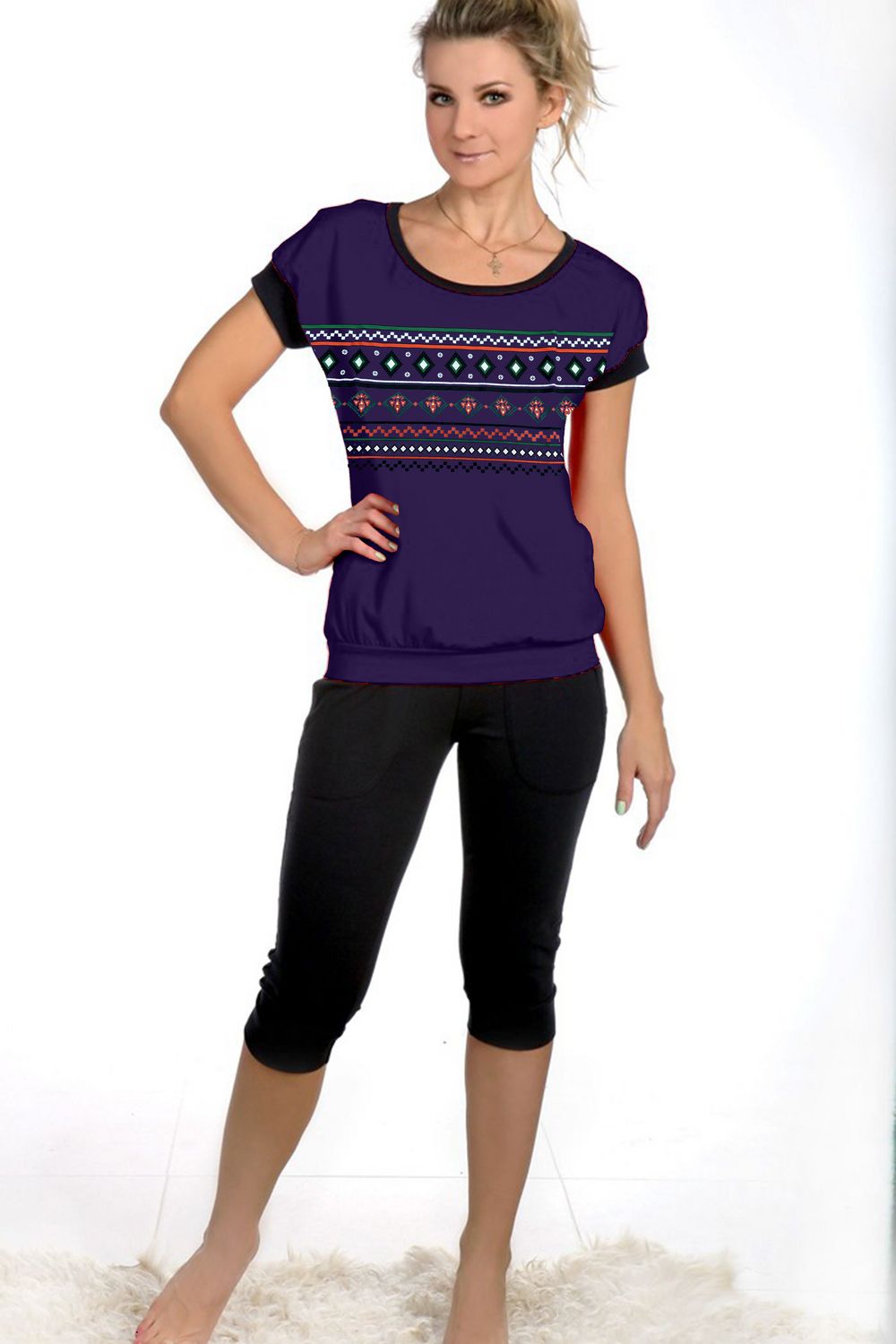 Женская пижама с бриджами и футболкой 50 - фиолетовый
