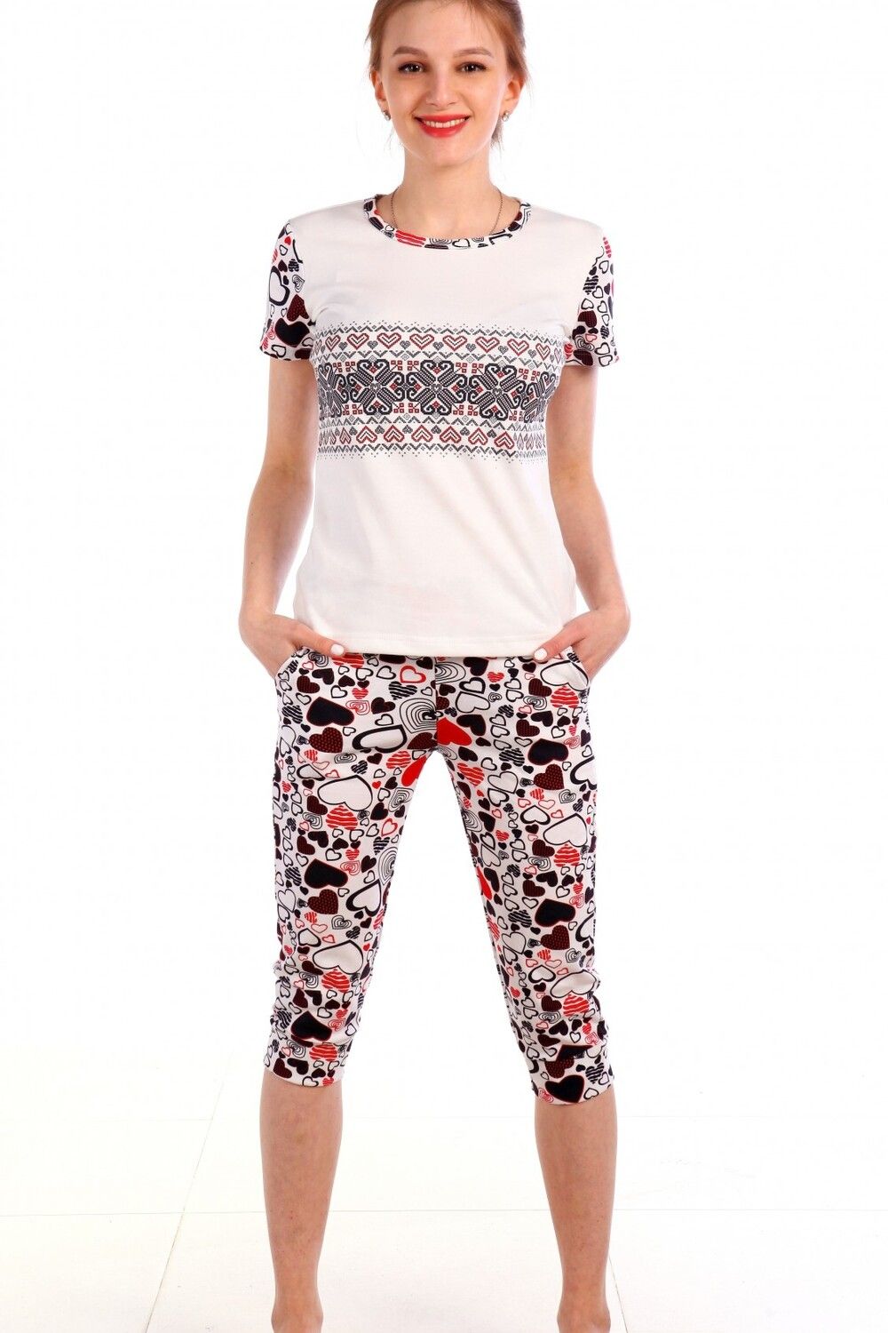 Женская пижама с бриджами и футболкой 3 - белый