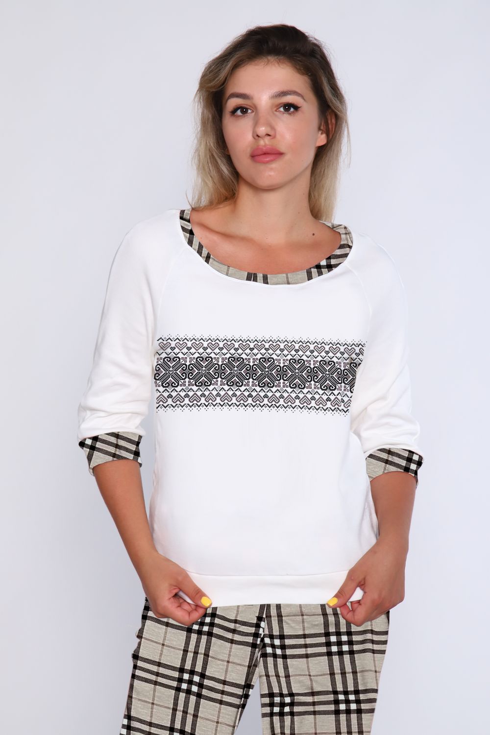 Женский домашний костюм с брюками 66 - бежевый