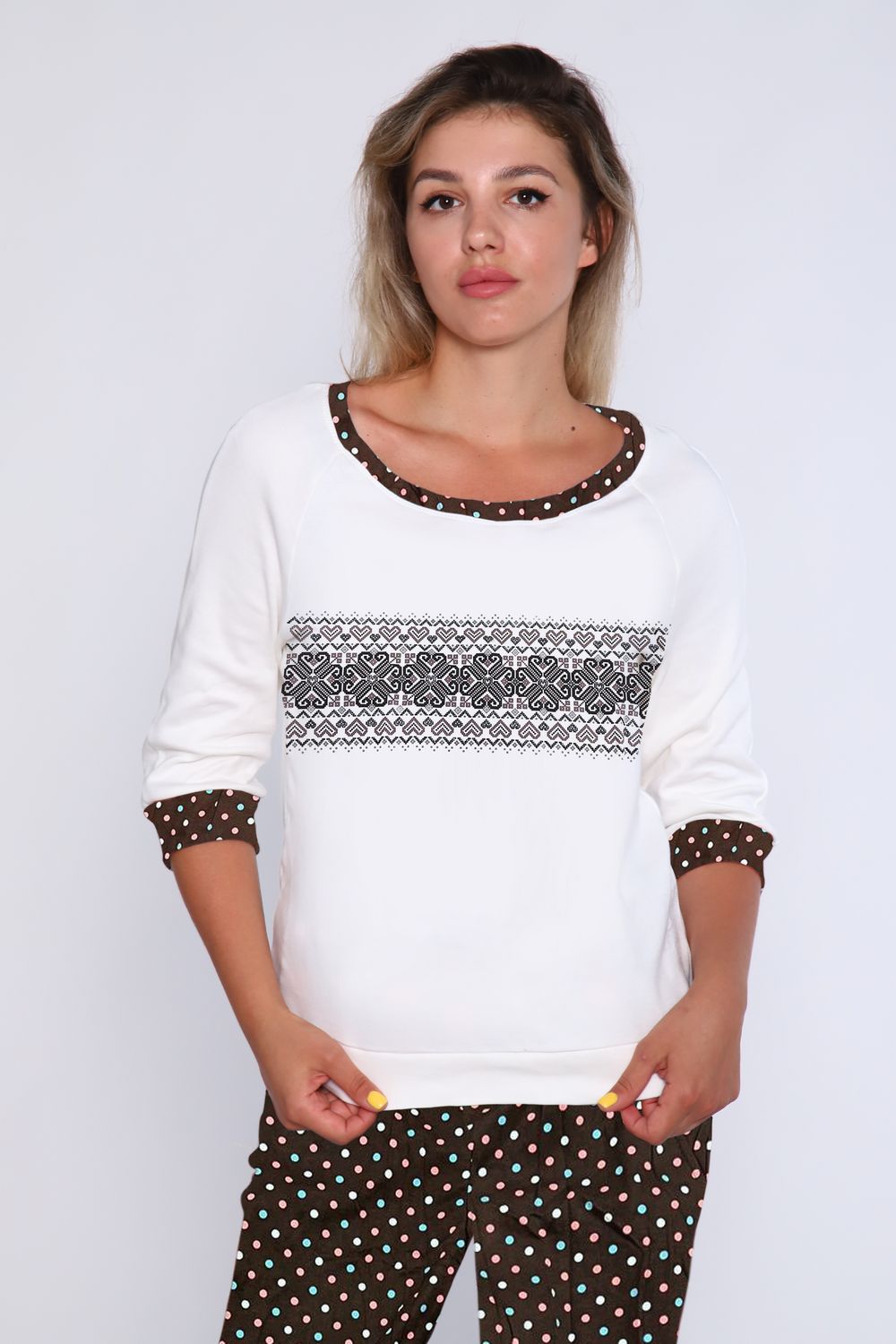 Женский домашний костюм с брюками 66 - светло-коричневый