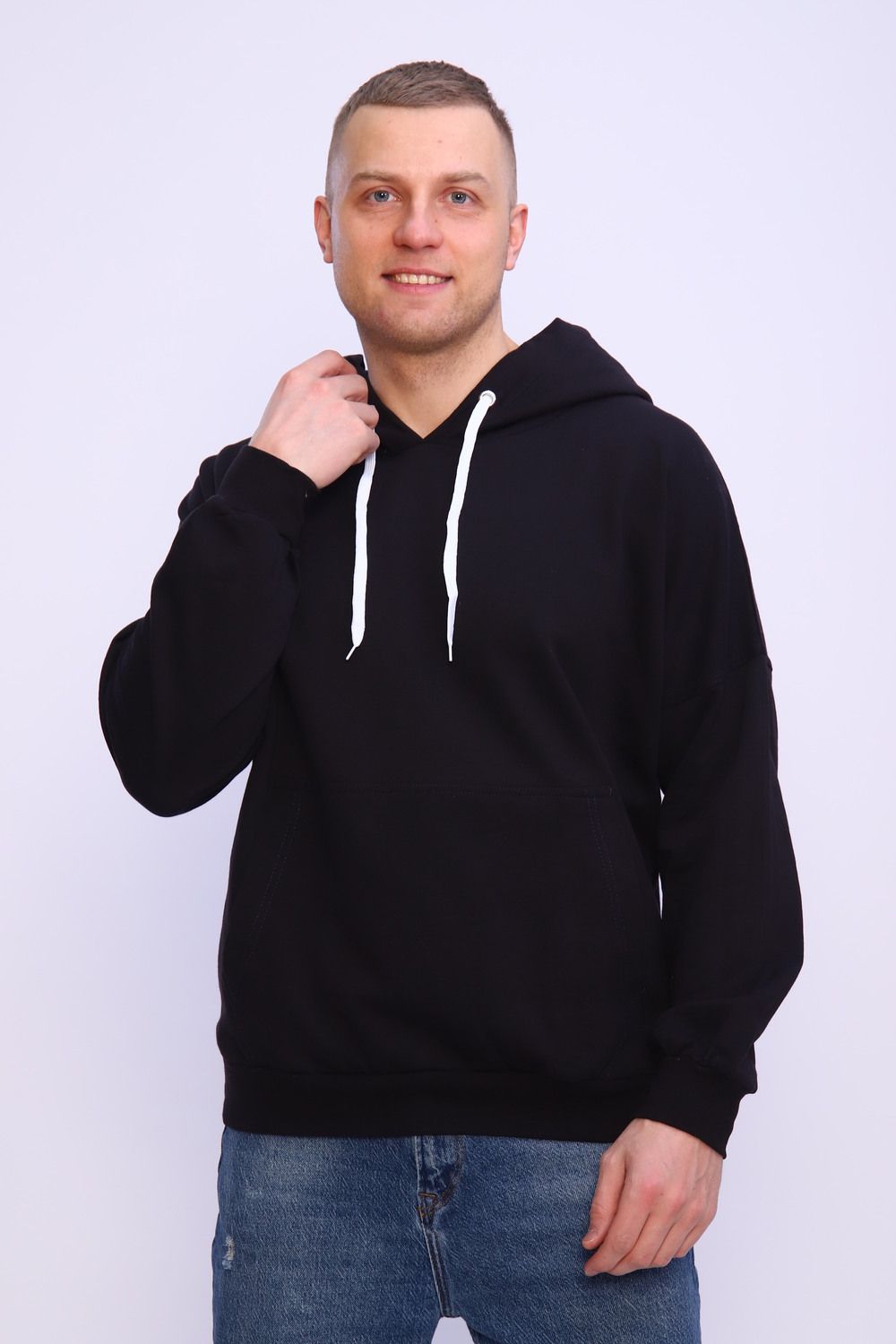 Худи футер двухнитка с тонким начесом Арт. 1009 - черный