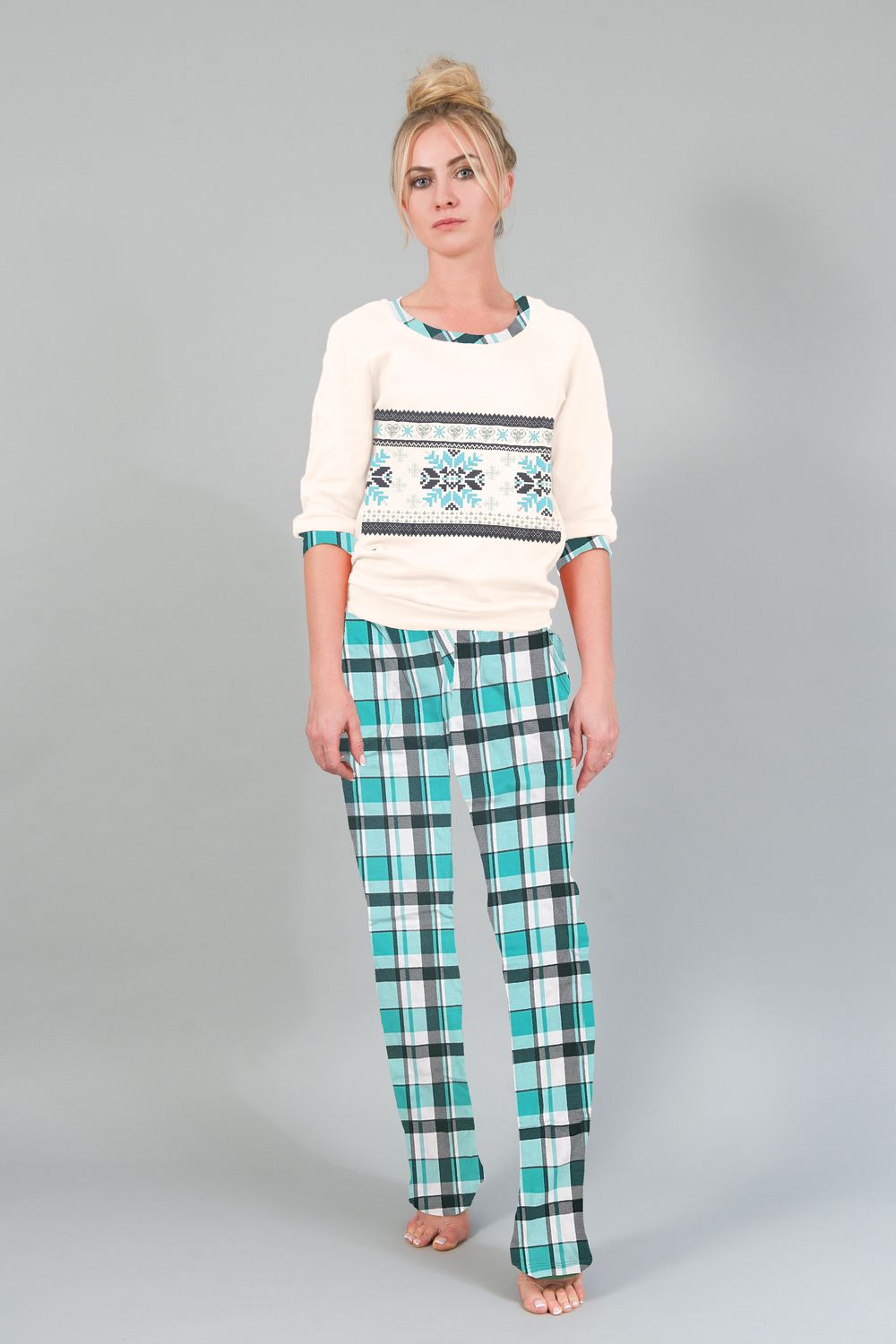 Женский домашний костюм с брюками 145 - голубой