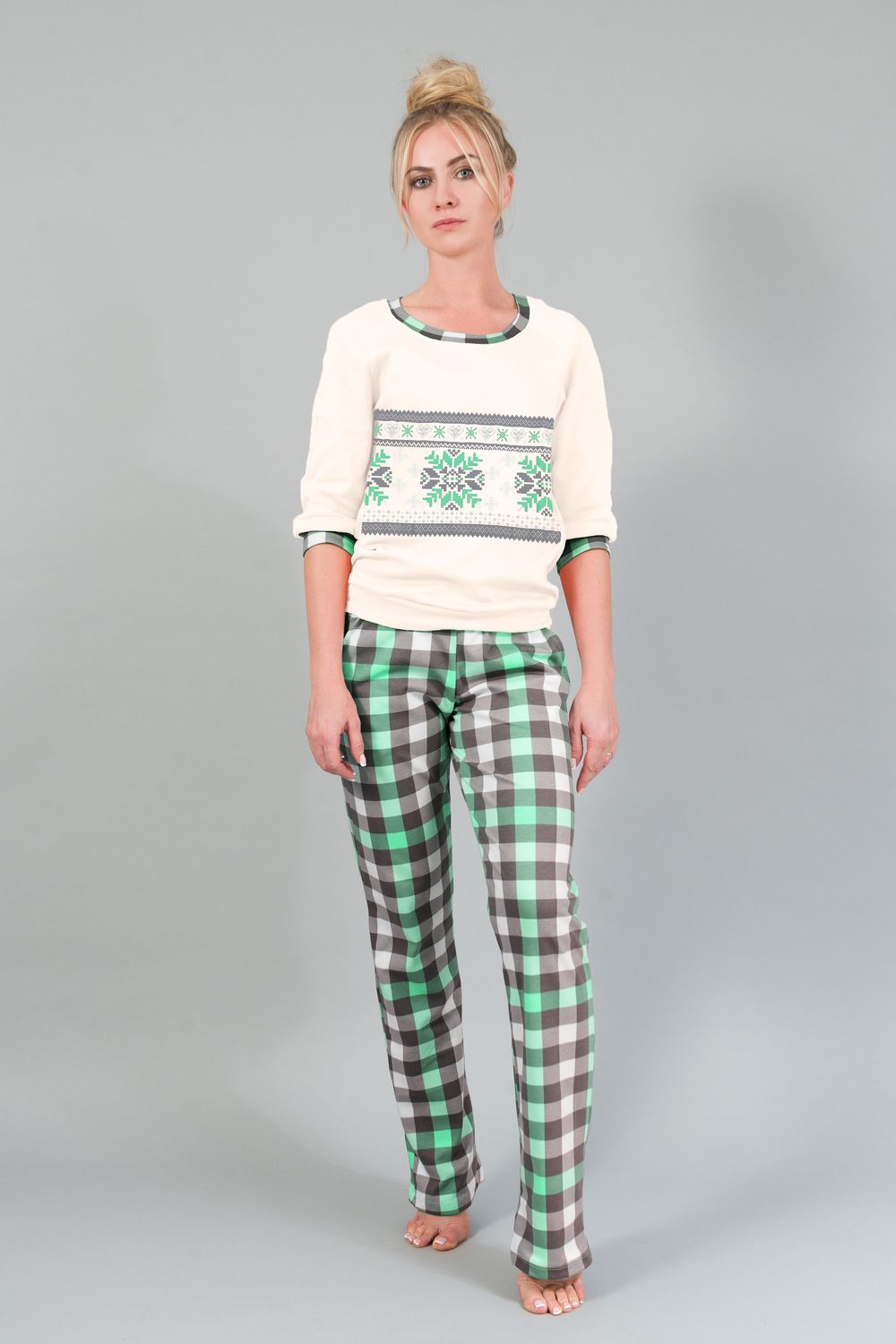 Женский домашний костюм с брюками 145 - зелёный