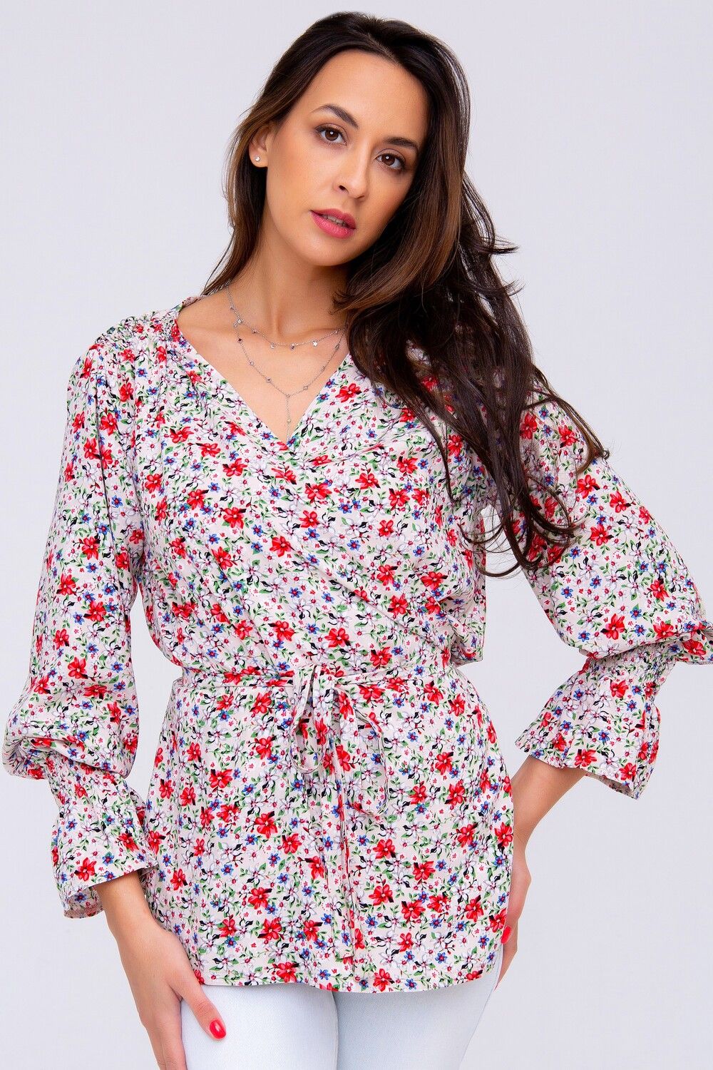 Блузка женская 319BEG - беж/цветы