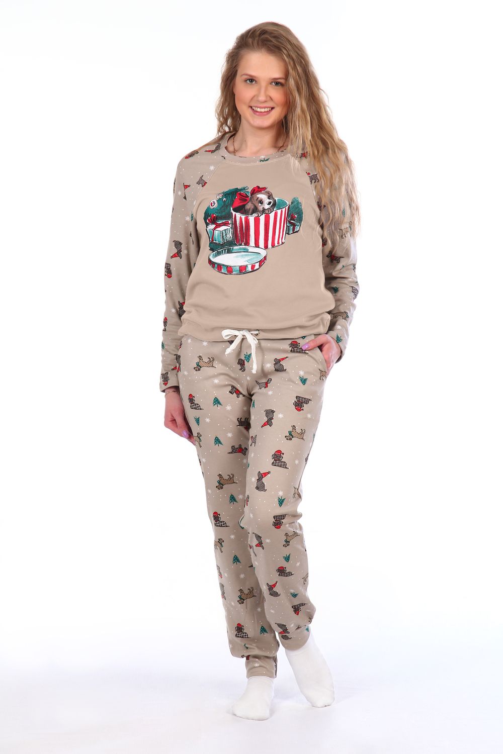 Женская пижама с брюками и кофтой 144 - коричневый