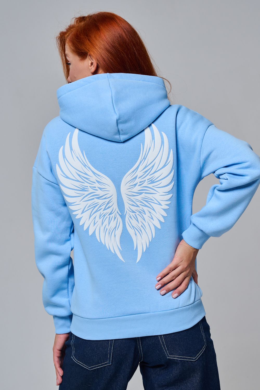8578 толстовка женская оверсайз - голубой+ангел